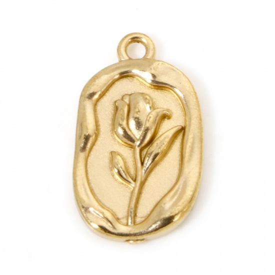 Immagine di 2 Pz 304 Acciaio Inossidabile Collezione Flora Ciondoli Ovale Oro Placcato Fiore del Tulipano 20.5mm x 12mm