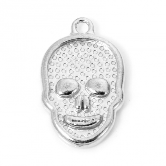 Immagine di 2 Pz 304 Acciaio Inossidabile Halloween Ciondoli Cranio Tono Argento 21.5mm x 13.5mm