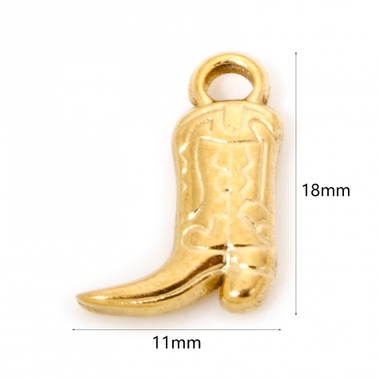 Immagine di 2 Pz 304 Acciaio Inossidabile Cowboy dell'Ovest Ciondoli Stivale Oro Placcato 18mm x 11mm