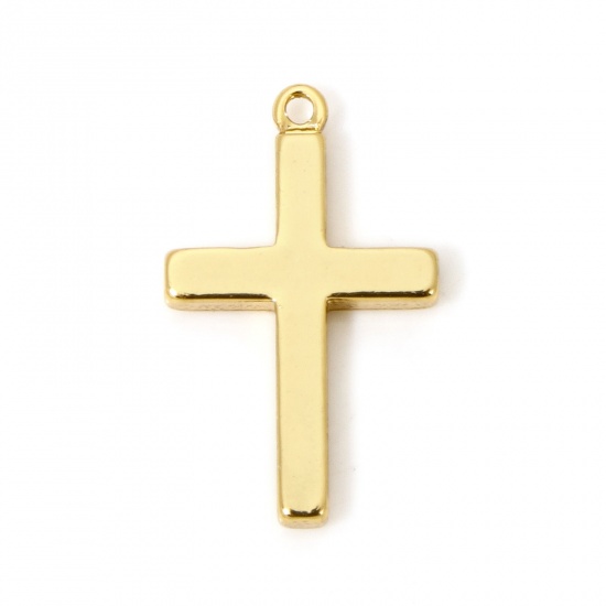 Picture of 1 Piece Eco-friendly Brass Religious Charms 18K Real Gold Plated Cross Smooth Blank 18mm x 11mm