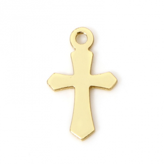 Picture of 2 PCs Eco-friendly Brass Religious Charms 18K Real Gold Plated Cross Smooth Blank 12mm x 7mm