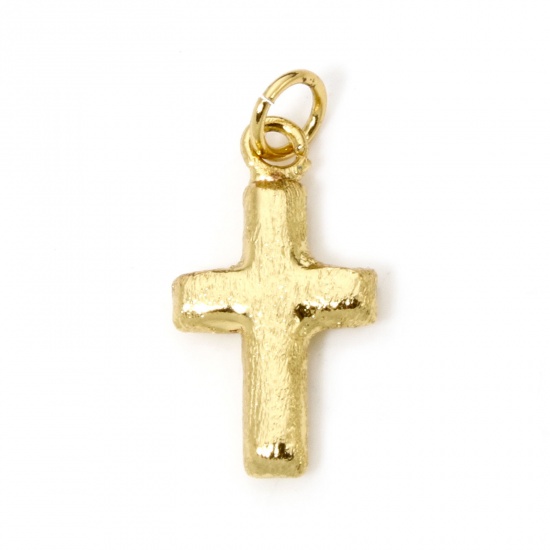 Picture of 1 Piece Eco-friendly Brass Religious Charms 18K Real Gold Plated Cross Drawbench 22mm x 10mm