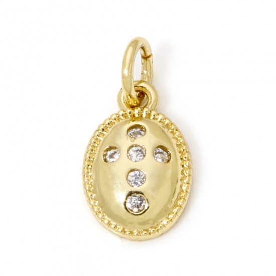 Picture of 1 Piece Eco-friendly Brass Religious Charms 18K Real Gold Plated Cross Oval Clear Cubic Zirconia 16mm x 8mm