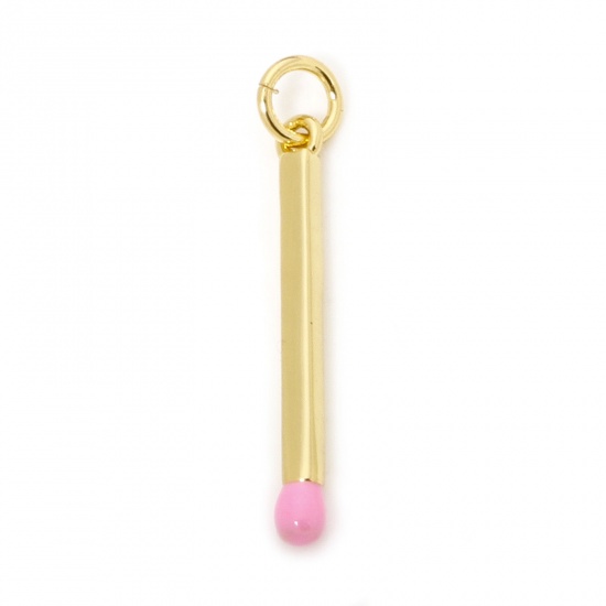 Picture of 1 Piece Eco-friendly Brass Charms 18K Real Gold Plated Pink Enamel Match 3D 27mm x 2mm