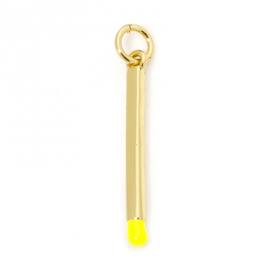 Picture of 1 Piece Eco-friendly Brass Charms 18K Real Gold Plated Yellow Enamel Match 3D 27mm x 2mm