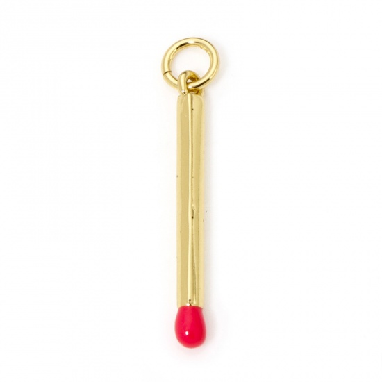 Picture of 1 Piece Eco-friendly Brass Charms 18K Real Gold Plated Fuchsia Enamel Match 3D 27mm x 2mm