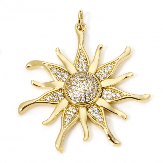Bild von 1 Stück Umweltfreundlich Messing Galaxis Anhänger 18K Echtgold plattiert Sonne Micro Pave Klar Zirkonia 3.6cm x 3.2cm