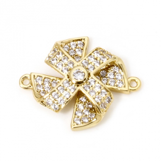 Immagine di 1 Pz Ecologico Ottone Micro Intarsio Pendenti Charms Connettori Accessori Mulino a Vento 18K Vero Oro Placcato 3D Trasparente Cubic Zirconiae 20mm x 16mm