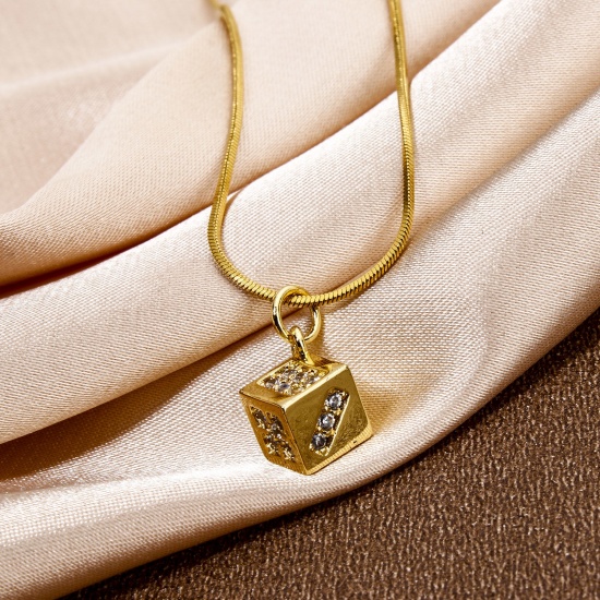 Imagen de 1 Unidad Respetuoso del Medio Ambiente Latón Colgantes Dados 18K Oro Real Chapado 3D Claro Circón Artificial 16mm x 9mm