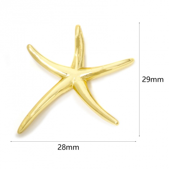 Immagine di 1 Pz Ecologico Ottone Gioielli Oceanici Ciondoli Stella di Mare 18K Vero Oro Placcato 3D 29mm x 28mm