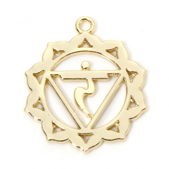 Immagine di 5 Pz Ecologico Lega di Zinco Religione Ciondoli Pendenti Yoga 18K Vero Oro Placcato Nabhi/ Manipura Filigrana 3.4cm x 2.9cm