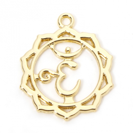 Immagine di 5 Pz Ecologico Lega di Zinco Religione Ciondoli Pendenti Yoga 18K Vero Oro Placcato Sahasrara Filigrana 3.2cm x 2.7cm