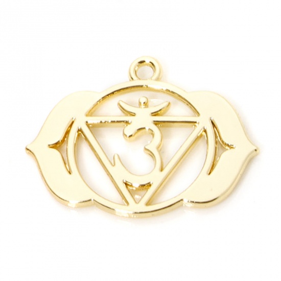 Immagine di 5 Pz Ecologico Lega di Zinco Religione Ciondoli Pendenti Yoga 18K Vero Oro Placcato Agnya/ Ajna Filigrana 3.4cm x 2.6cm