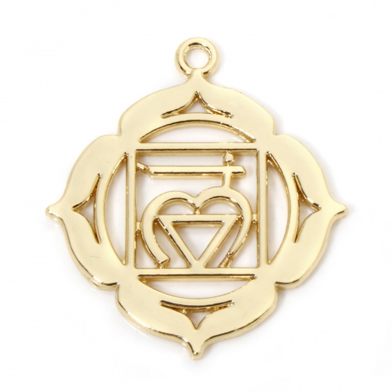 Immagine di 5 Pz Ecologico Lega di Zinco Religione Ciondoli Pendenti Yoga 18K Vero Oro Placcato Muladhara Filigrana 3.7cm x 3.3cm