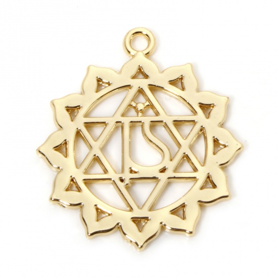 Immagine di 5 Pz Ecologico Lega di Zinco Religione Ciondoli Pendenti Yoga 18K Vero Oro Placcato Heart/ Anahata Filigrana 3.4cm x 3.1cm