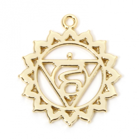 Immagine di 5 Pz Ecologico Lega di Zinco Religione Ciondoli Pendenti Yoga 18K Vero Oro Placcato Vishuddha Filigrana 3.5cm x 3.1cm