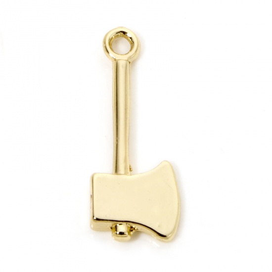 Picture of 10 PCs Eco-friendly Zinc Based Alloy Charms 18K Real Gold Plated Axe Tools 3D 25mm x 10mm