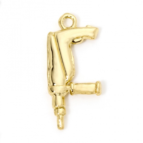 Picture of 10 PCs Eco-friendly Zinc Based Alloy Charms 18K Real Gold Plated Electric Drill Tools 3D 27mm x 12mm