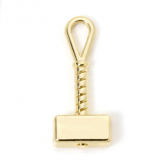 Picture of 10 PCs Eco-friendly Zinc Based Alloy Charms 18K Real Gold Plated Hammer Tools 3D 23.5mm x 10mm