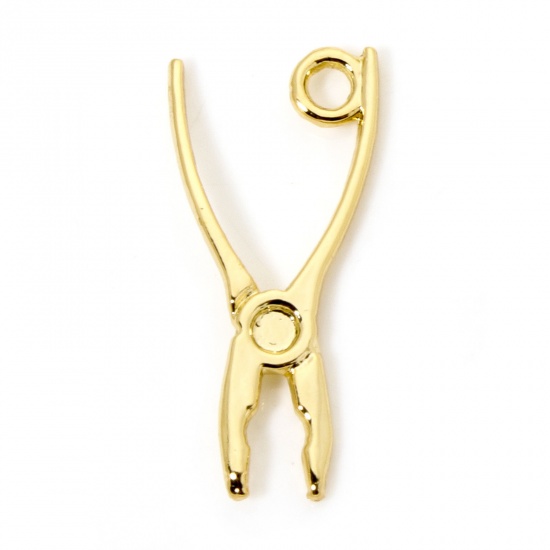 Picture of 10 PCs Eco-friendly Zinc Based Alloy Charms 18K Real Gold Plated Pliers Tools 3D 24mm x 11mm