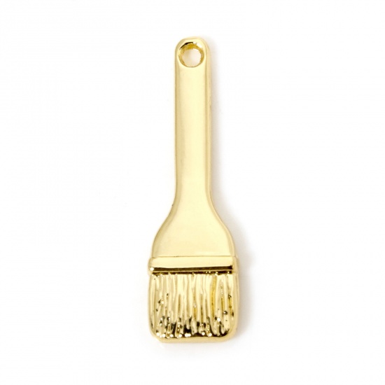 Picture of 10 PCs Eco-friendly Zinc Based Alloy Charms 18K Real Gold Plated Brush Tools 3D 25mm x 7mm