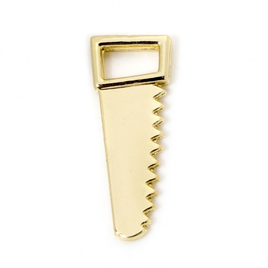 Picture of 10 PCs Eco-friendly Zinc Based Alloy Charms 18K Real Gold Plated Saw Tools 3D 23.5mm x 9mm