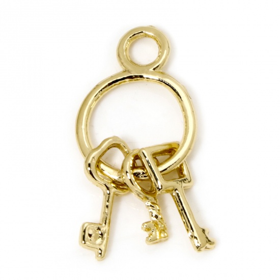 Picture of 10 PCs Eco-friendly Zinc Based Alloy Charms 18K Real Gold Plated Key Tools 3D 27mm x 12.5mm