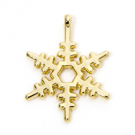 Immagine di 10 Pz Ecologico Lega di Zinco Tempo Collezione Ciondoli Natale Fiocco di Neve 18K Vero Oro Placcato 23.5mm x 18mm