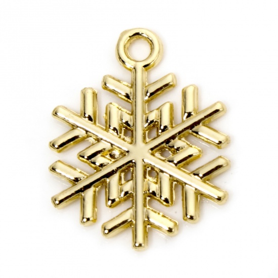 Immagine di 10 Pz Ecologico Lega di Zinco Tempo Collezione Ciondoli Natale Fiocco di Neve 18K Vero Oro Placcato 20mm x 15mm