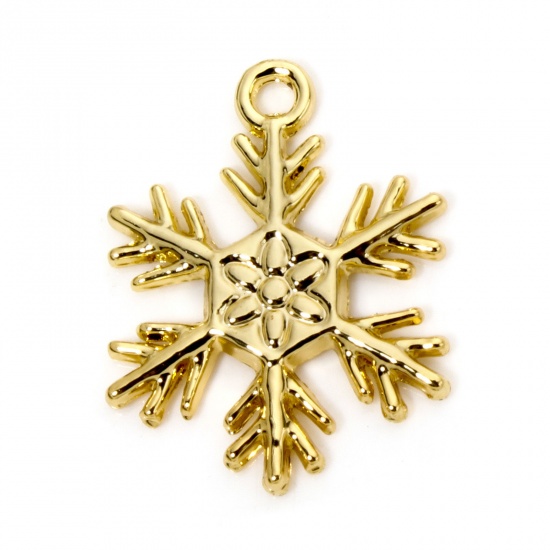 Immagine di 10 Pz Ecologico Lega di Zinco Tempo Collezione Ciondoli Natale Fiocco di Neve 18K Vero Oro Placcato 25mm x 19.5mm