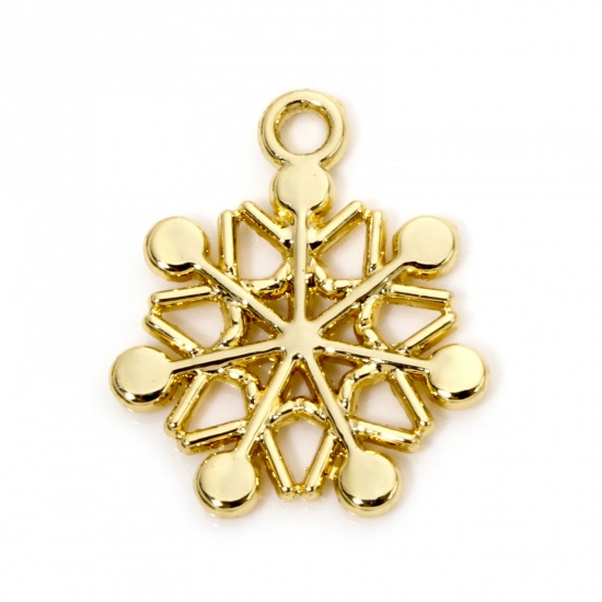 Immagine di 10 Pz Ecologico Lega di Zinco Tempo Collezione Ciondoli Natale Fiocco di Neve 18K Vero Oro Placcato 20mm x 17mm