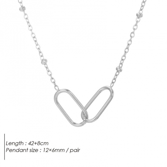 Imagen de 1 Unidad 304 Acero Inoxidable Sencillo Cable Cadena Cruz Collares Tono de Plata Óvalo 42cm longitud