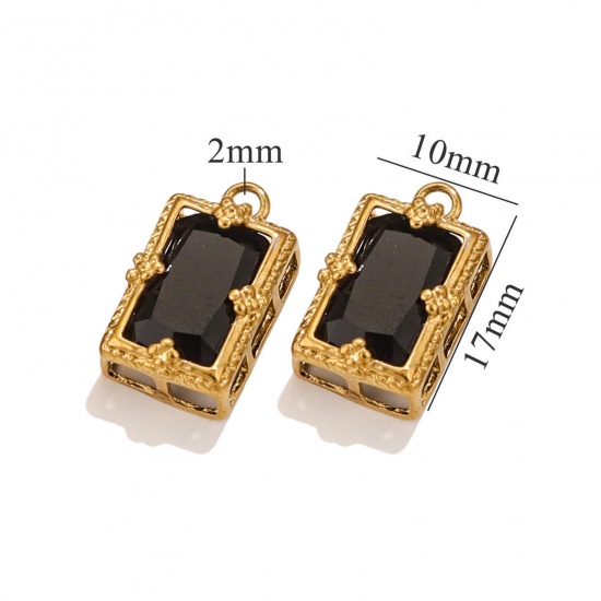 Immagine di 1 Pz Placcatura Sottovuoto 304 Acciaio Inossidabile Ciondoli Rettangolo Placcato Oro 18K Nero Cubic Zirconiae 17mm x 10mm