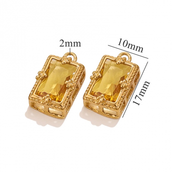 Immagine di 1 Pz Placcatura Sottovuoto 304 Acciaio Inossidabile Ciondoli Rettangolo Placcato Oro 18K Giallo Cubic Zirconiae 17mm x 10mm