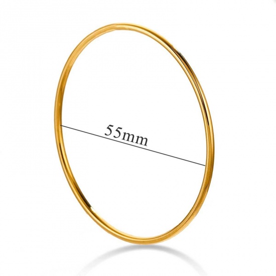 Picture of 1 Piece 304 Stainless Steel Bangles Bracelets 18K Gold Plated Round 18.5cm(7 2/8") long