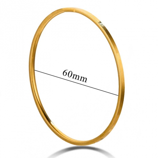 Picture of 1 Piece 304 Stainless Steel Bangles Bracelets 18K Gold Plated Round 20cm(7.9") long