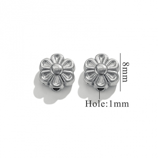 Immagine di 2 Pz 304 Acciaio Inossidabile Perline per la Creazione di Gioielli con Fai-da-te Fiore Tono Argento 8.5mm x 8mm, Buco: Circa 1.2mm