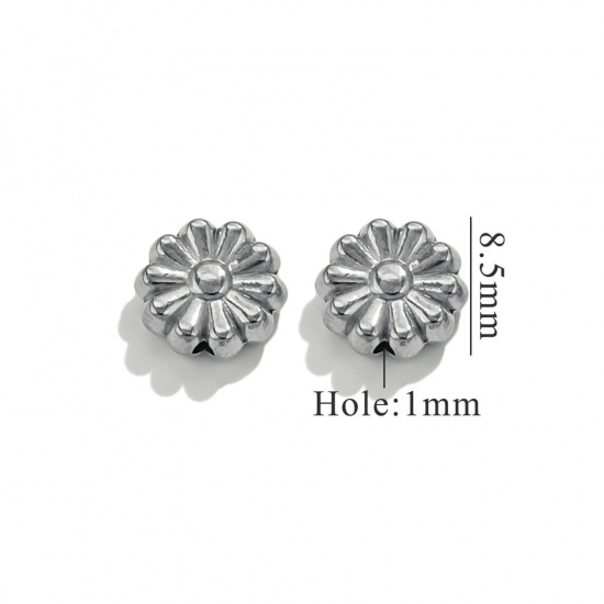 Immagine di 2 Pz 304 Acciaio Inossidabile Perline per la Creazione di Gioielli con Fai-da-te Fiore Tono Argento 9mm x 8mm, Buco: Circa 1mm