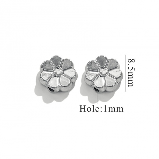 Immagine di 2 Pz 304 Acciaio Inossidabile Perline per la Creazione di Gioielli con Fai-da-te Fiore Tono Argento 8.5mm x 8mm, Buco: Circa 1.4mm