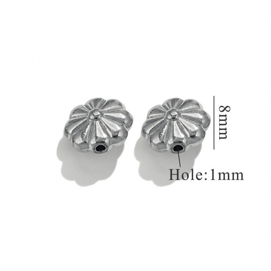 Immagine di 2 Pz 304 Acciaio Inossidabile Perline per la Creazione di Gioielli con Fai-da-te Fiore Tono Argento 9mm x 8mm, Buco: Circa 0.8mm