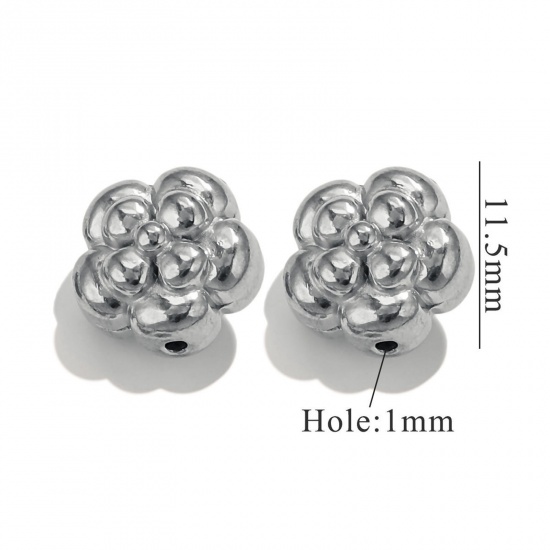 Immagine di 2 Pz 304 Acciaio Inossidabile 3D Perline per la Creazione di Gioielli con Fai-da-te Fiore Tono Argento 12mm x 12mm, Buco: Circa 1.2mm