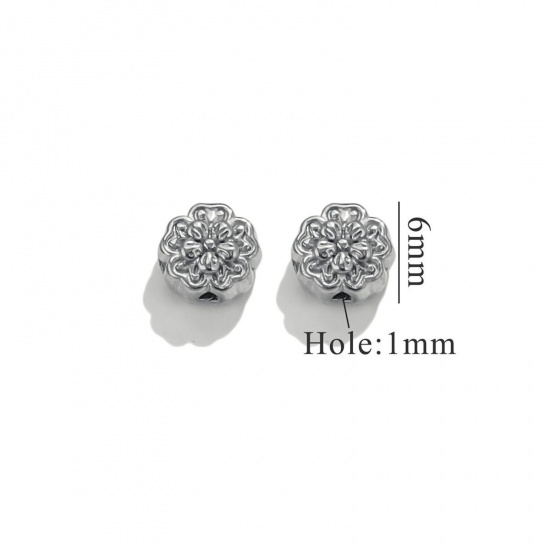 Immagine di 2 Pz 304 Acciaio Inossidabile Perline per la Creazione di Gioielli con Fai-da-te Fiore Tono Argento 6.5mm x 6mm, Buco: Circa 0.8mm