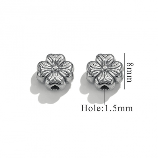 Immagine di 2 Pz 304 Acciaio Inossidabile Perline per la Creazione di Gioielli con Fai-da-te Fiore Tono Argento 8mm x 8mm, Buco: Circa 1.5mm