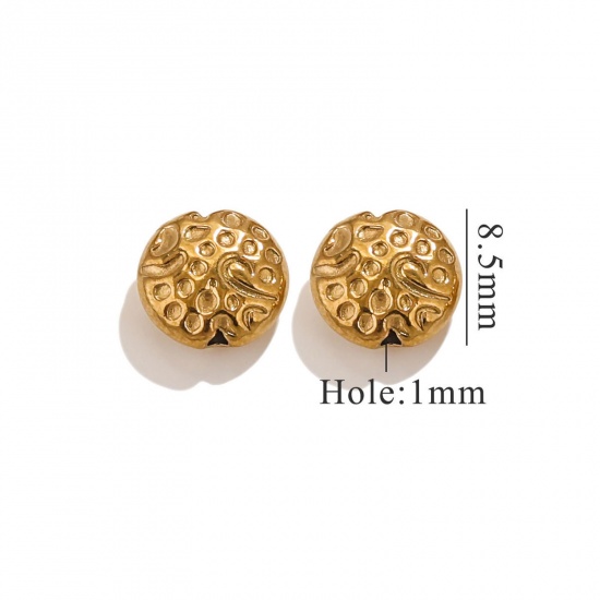 Immagine di 2 Pz Placcatura Sottovuoto 304 Acciaio Inossidabile Perline per la Creazione di Gioielli con Fai-da-te Fiore Placcato Oro 18K Martellato 9mm Dia., Buco: Circa 1mm