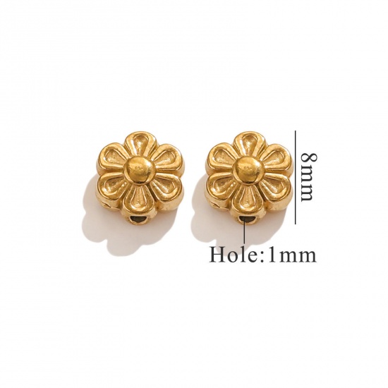 Immagine di 2 Pz Placcatura Sottovuoto 304 Acciaio Inossidabile Perline per la Creazione di Gioielli con Fai-da-te Fiore Placcato Oro 18K 8.5mm x 8mm, Buco: Circa 1.2mm