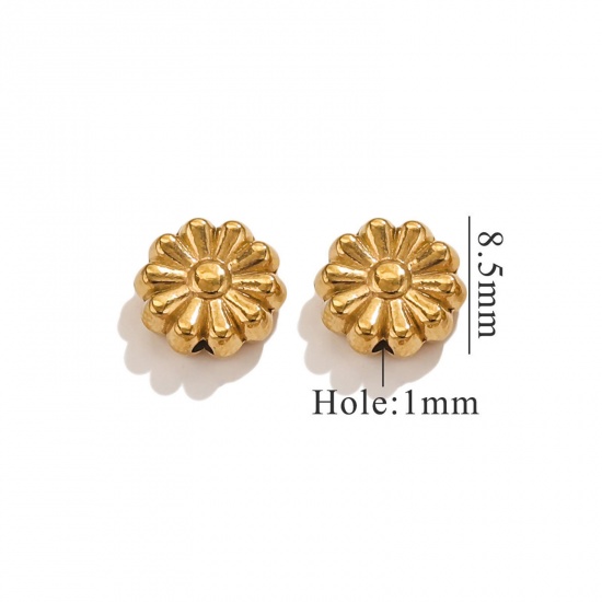 Immagine di 2 Pz Placcatura Sottovuoto 304 Acciaio Inossidabile Perline per la Creazione di Gioielli con Fai-da-te Fiore Placcato Oro 18K 9mm x 8mm, Buco: Circa 1mm