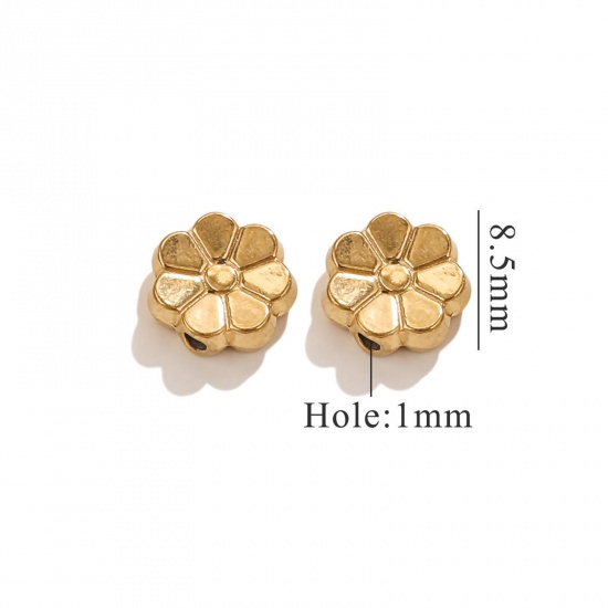 Immagine di 2 Pz Placcatura Sottovuoto 304 Acciaio Inossidabile Perline per la Creazione di Gioielli con Fai-da-te Fiore Placcato Oro 18K 8.5mm x 8mm, Buco: Circa 1.4mm