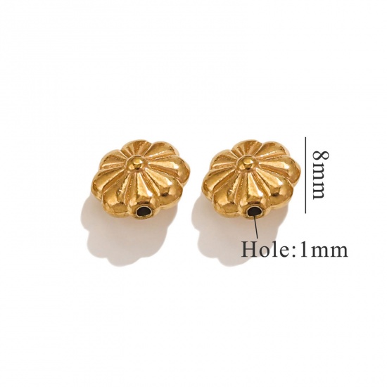 Immagine di 2 Pz Placcatura Sottovuoto 304 Acciaio Inossidabile Perline per la Creazione di Gioielli con Fai-da-te Fiore Placcato Oro 18K 9mm x 8mm, Buco: Circa 0.8mm