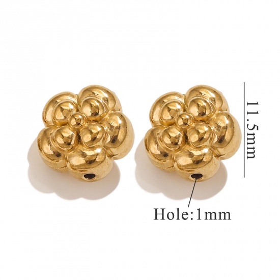 Immagine di 2 Pz Placcatura Sottovuoto 304 Acciaio Inossidabile Perline per la Creazione di Gioielli con Fai-da-te Fiore Placcato Oro 18K 12mm x 12mm, Buco: Circa 1.2mm