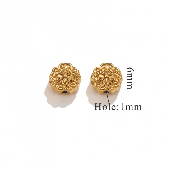 Immagine di 2 Pz Placcatura Sottovuoto 304 Acciaio Inossidabile Perline per la Creazione di Gioielli con Fai-da-te Fiore Placcato Oro 18K 6.5mm x 6mm, Buco: Circa 0.8mm